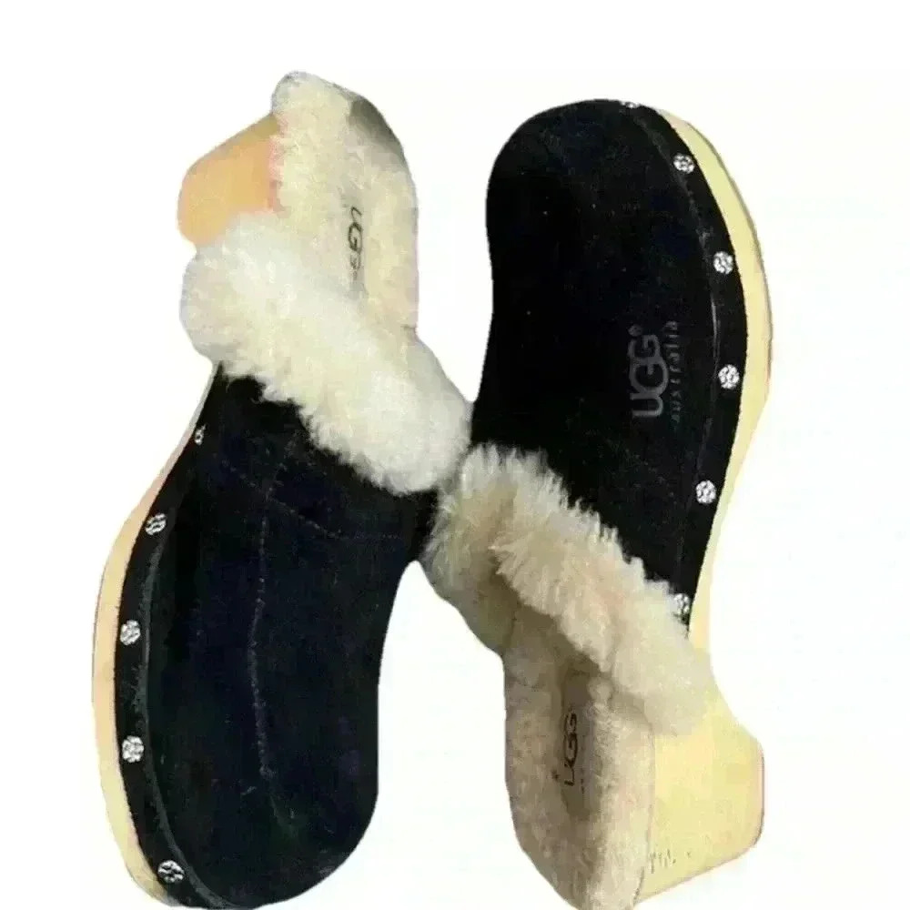 UGG Australia Kalie Black Suede Wood Mule Clog Size 5 (SN5426) TCC